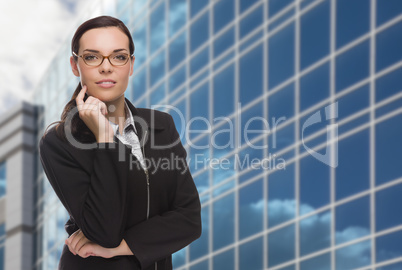 Confident Attractive Mixed Race Woman in Front of Corporate Buil