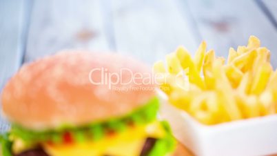 Tasty and appetizing hamburger cheeseburger