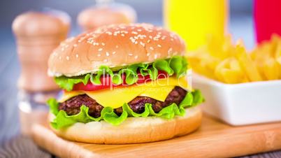 Tasty and appetizing hamburger cheeseburger