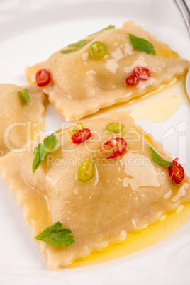 Ravioli with spicy butternut pumpkin filling