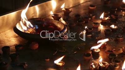 Burning candles in the Indian temple. Diwali â the festival of lights.