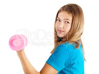 girl exercising with dumbbell