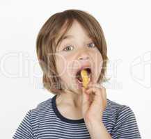 boy with peanut flips in the mouth
