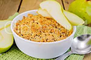 Crumble with pears on board