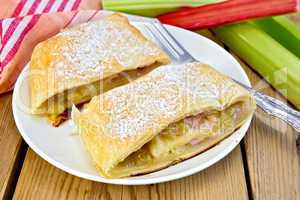 Strudel with rhubarb on board