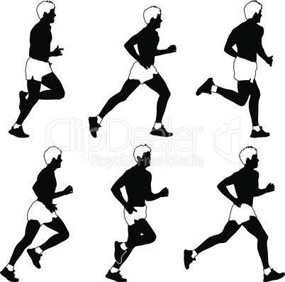 Running black silhouettes. Vector illustration.