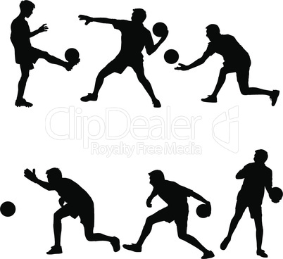 silhouettes of soccer players with the ball. Vector illustration.