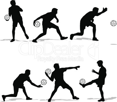 silhouettes of soccer players with the ball. Vector illustration.