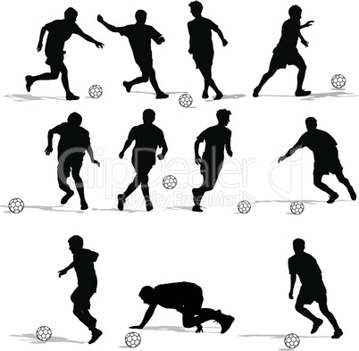 silhouettes of soccer players with the ball. Vector illustration.