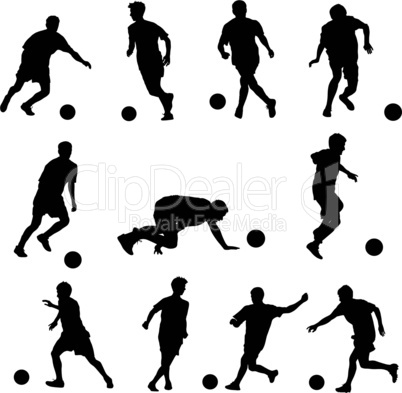 silhouettes of soccer players with the ball. Vector illustration.