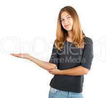 girl holding blank copy space