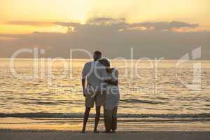 Senior Couple Sunset Tropical Beach