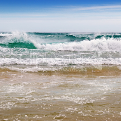 sea, sand beach and blue sky