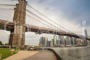 New York. Wonderful view of Brooklyn Bridge on a beautiful sprin