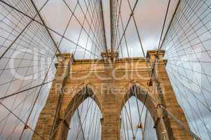 New York. Wonderful view of Brooklyn Bridge on a beautiful sprin
