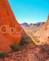 Australian outback. Red mountains on a beautiful sunny day