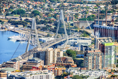 The Anzac Bridge Sydney Australia. Aerial city view