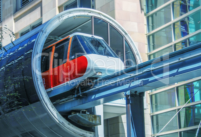 SYDNEY, AUSTRALIA - JULY 10: A monorail train exits from station