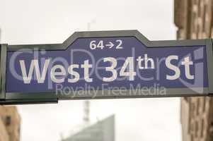 West 34th street sign in Manhattan - New York City