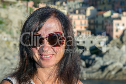 Tourist woman enjoying Five Lands - Italy