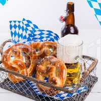 homemade pretzels and bavarian beer