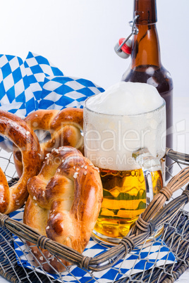 homemade pretzels and bavarian beer