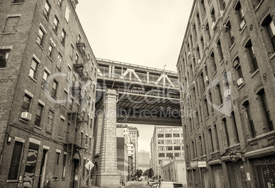 View of Manhattan Bridge on a overcast spring day - New York Cit