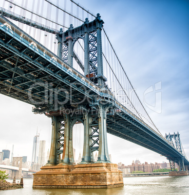 View of Manhattan Bridge on a overcast spring day - New York Cit