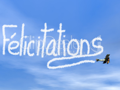 French congratulations message from biplan smoke - 3D render