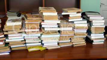 heap of books in the library
