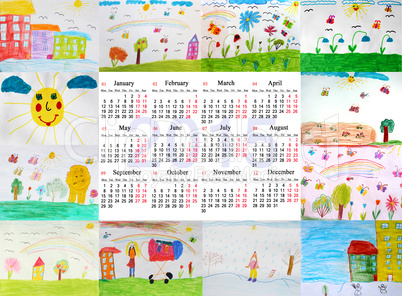 beautiful calendar for 2014 year with children's drawings