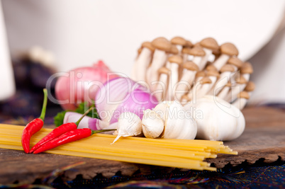 Italian pasta and mushroom sauce ingredients