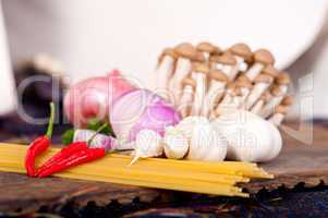 Italian pasta and mushroom sauce ingredients