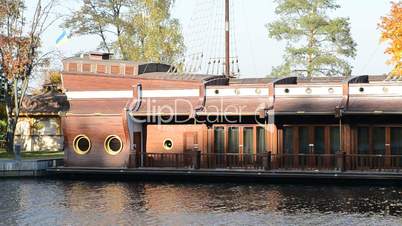 The panning of Galleon ship-restaurant in  Mezhigirya, Ukraine. It is former residence of ex-president Yanukovich, now open to the public