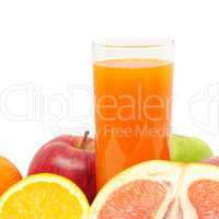 Glass with juice and fruits