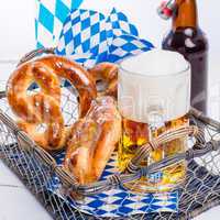 homemade pretzels and bavarian beer