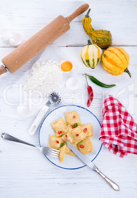 Ravioli with spicy butternut pumpkin filling