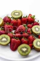 Strawberries and halved kiwifruits.