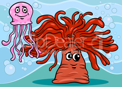 anemone and jellyfish cartoon illustration