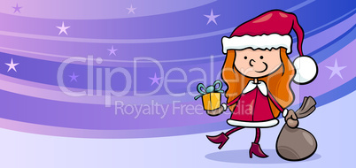 girl santa greeting card cartoon