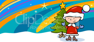 kid on christmas cartoon greeting card