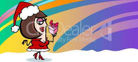 woman santa greeting card cartoon