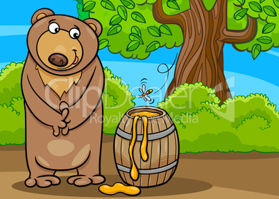 bear with honey cartoon illustration