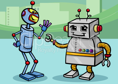 talking robots cartoon illustration