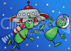 aliens in space cartoon illustration