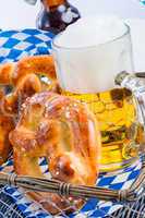 homemade pretzels and bavarian beer