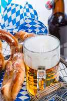 homemade pretzels and bavarian beer