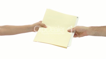 Impatient Coworker Passing File Folder