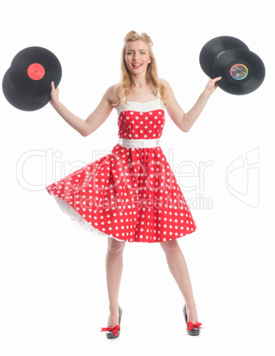 Frau mit Schallplatten