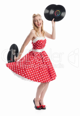 Frau mit Schallplatten